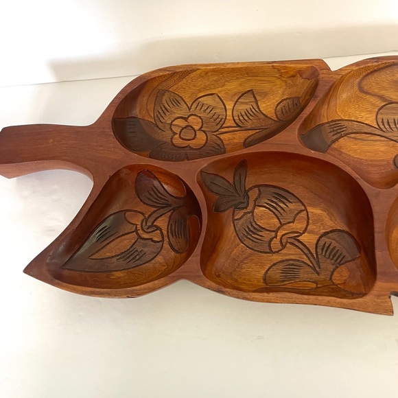 Hand Carved in The Islands Serving Tray w/5 slots - Picture 4 of 6